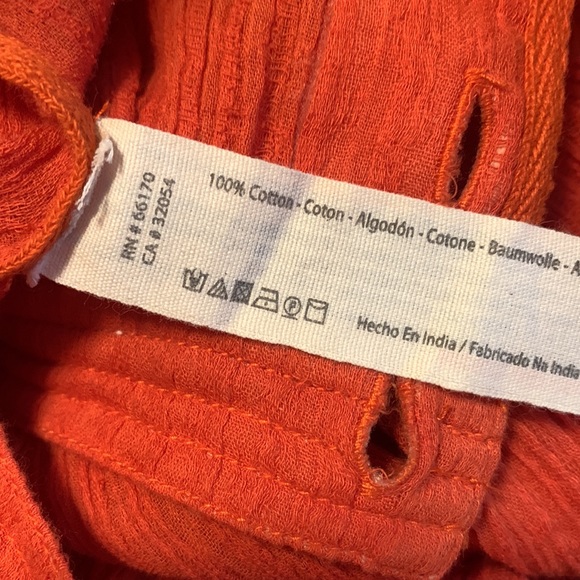 Free People Red Tangerine Orange Boho V- Neck Crop Top - Picture 9 of 9